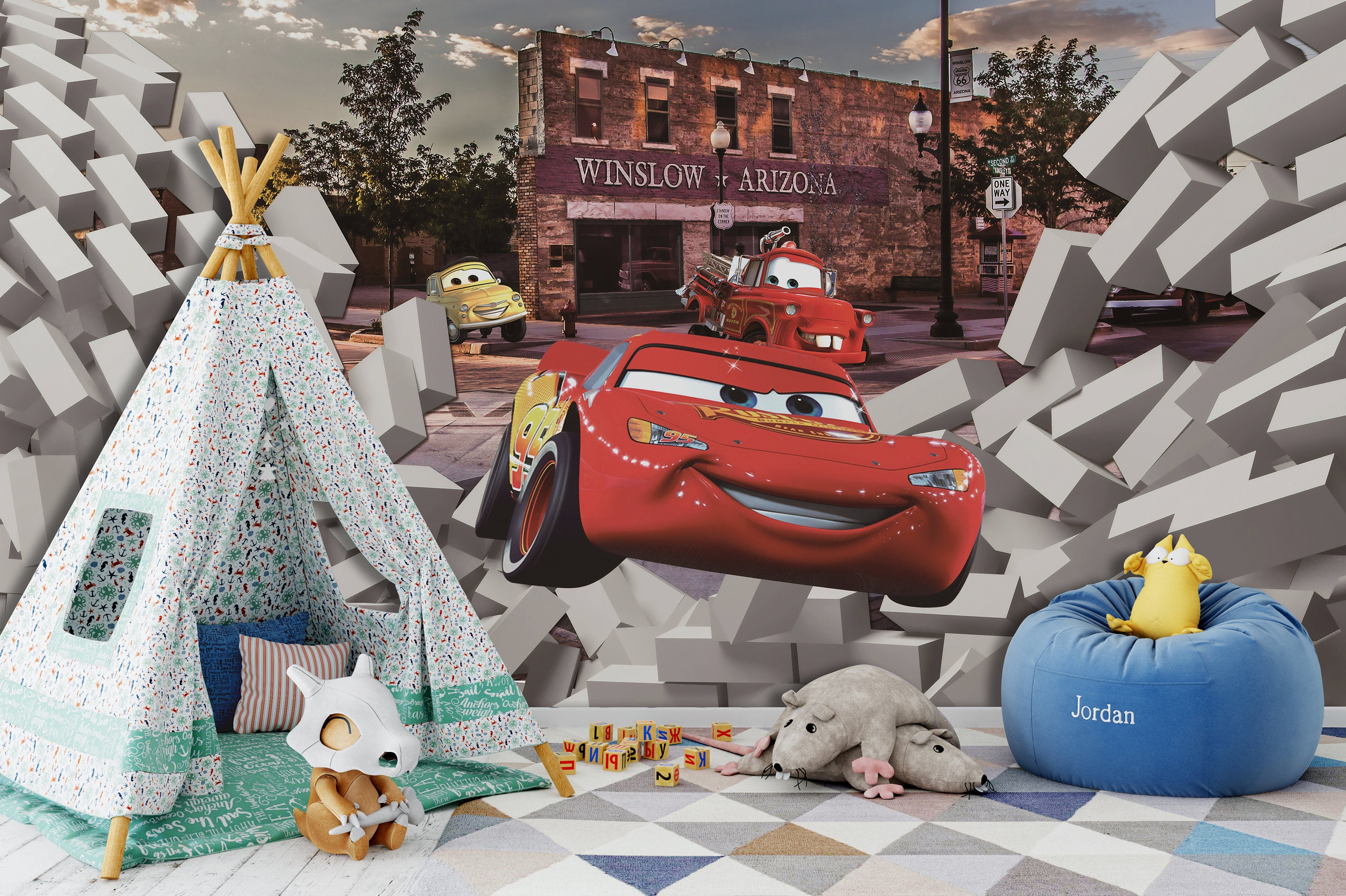 Lightning Mcqueen City Race Wallpaper Kids Wallpaper Peel and - Etsy Lightning Mcqueen City Race Wallpaper Kids Wallpaper Peel and - Etsy