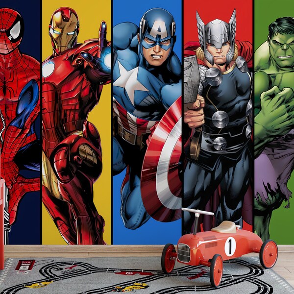 Marvel Heroes Wallpaper, Kinder Tapete zum schälen und aufkleben, Kinderzimmer Wandtattoo, Kinder Tapete, Kinderzimmer Wandtattoo, Wandbild für Kinder