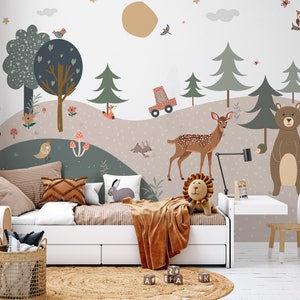 Bear Animals Nursery Wallpaper Kids Wallpaper Peel and Stick - Etsy