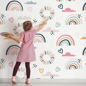 Rainbow Design Wallpaper, Kids Wallpaper Peel and Stick, Nursery Wall Decal, Removable Wallpaper Kids, Nursery Wallpaper, Stick on Wallpaper