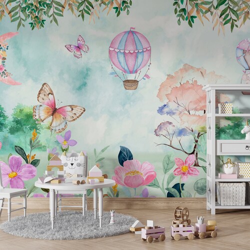 Watercolor Nursery Wallpaper Kids Wallpaper Peel and Stick Etsy