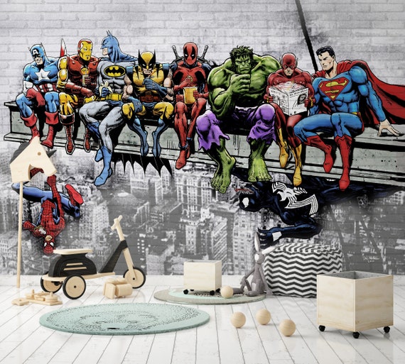 Marvel Heroes Wallpaper Kids Wallpaper Peel and Stick - Etsy Marvel Heroes Wallpaper Kids Wallpaper Peel and Stick - Etsy