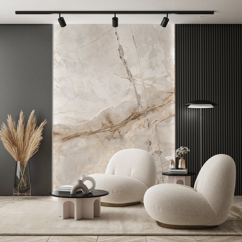 Soft White Marble Marble Design Wallpaper Peel and Stick Etsy