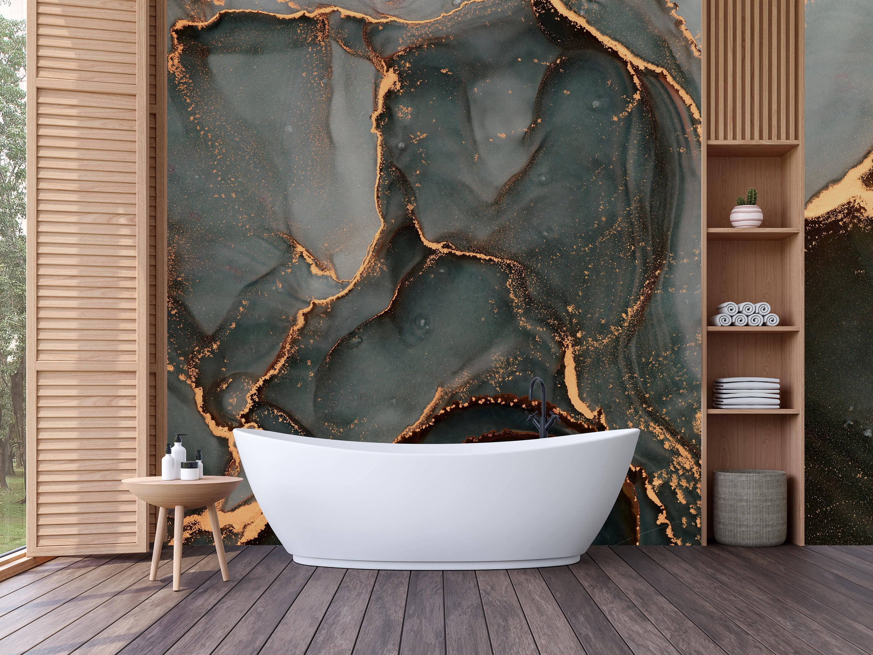 Dark Golden Custom Marble Design Wallpaper Peel and Stick Etsy