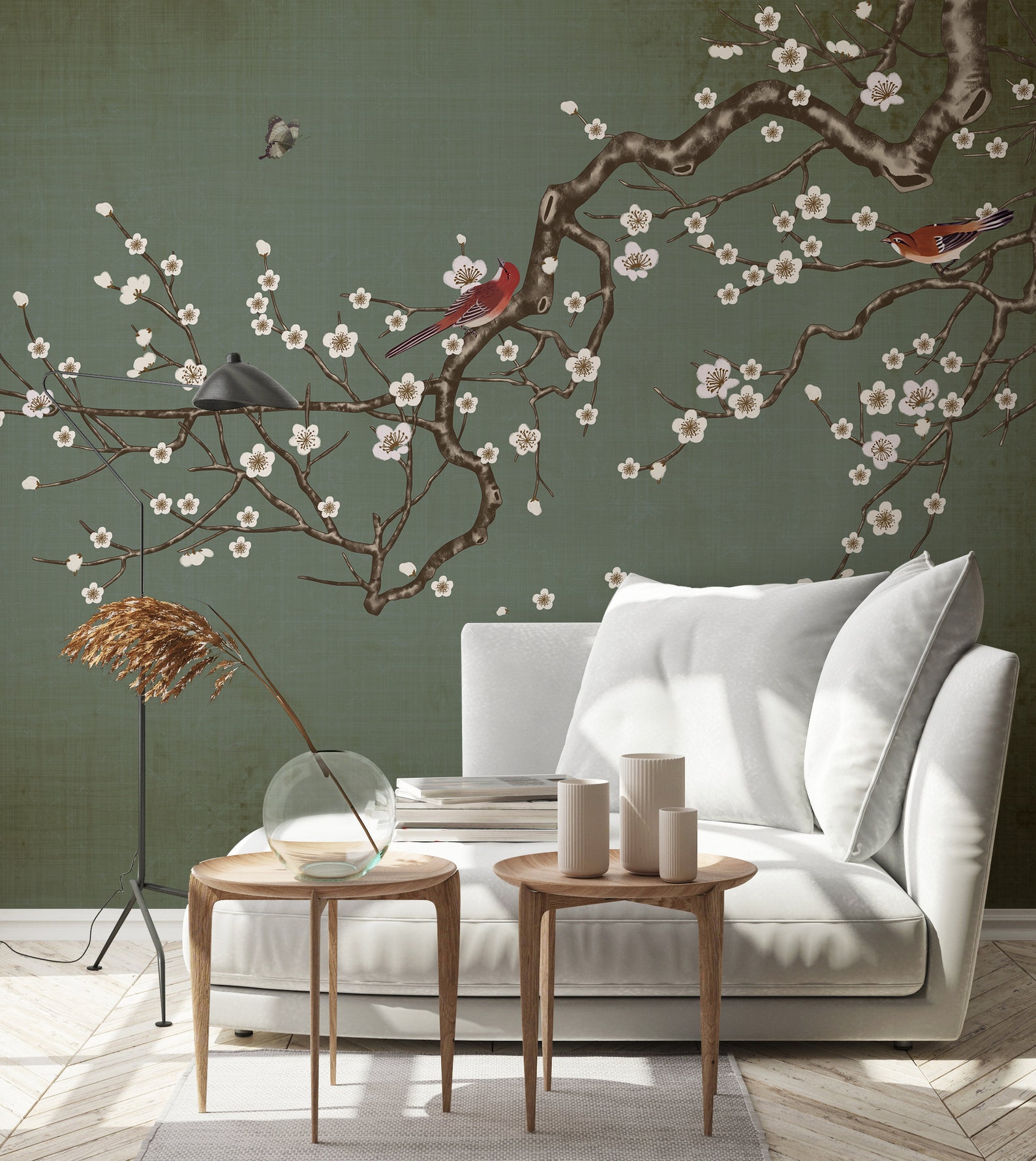 Emerald Chinoiserie Vintage Wallpaper Floral Wallpaper Peel Etsy