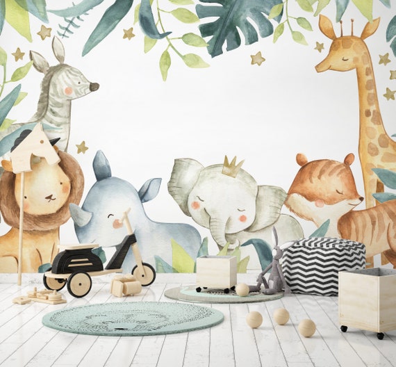 Cartoon Safari Animals Wallpaper Kids Wallpaper Peel and - Etsy Cartoon Safari Animals Wallpaper Kids Wallpaper Peel and - Etsy