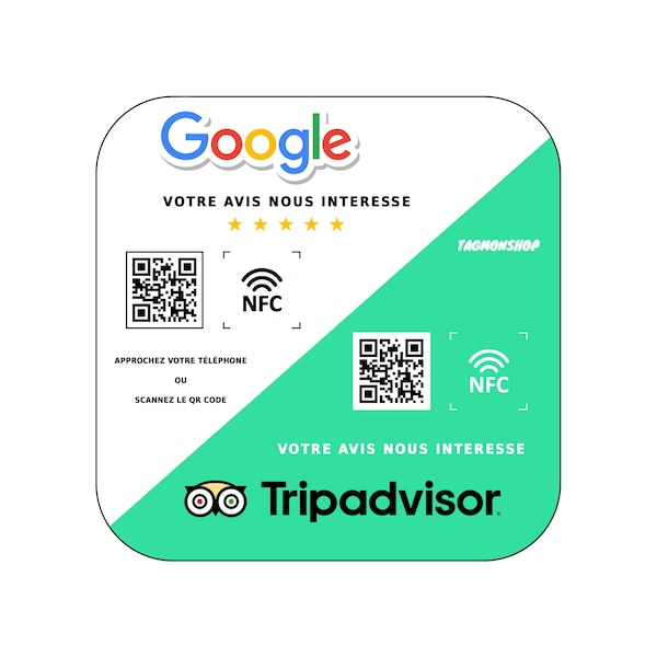 Plaques NFC DUO Google/TripAdvisor - Avis Google - Avis TripAdvisor - Boost réseaux sociaux - Marketing digital