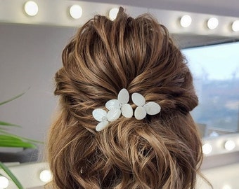 Épingles à cheveux de mariée en nacre, morceau de cheveux de mariage, un ensemble de 3 épingles de mariage en feuilles de nacre en forme de fleurs délicates