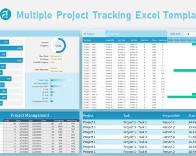 Simple Multiple Project Tracking Excel Template - Etsy