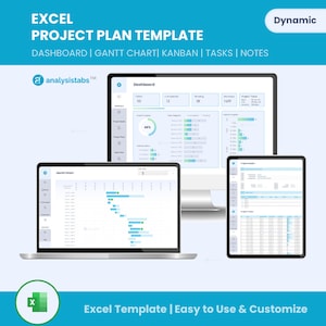 Project Plan Excel Template |Project Tracker, Tasks Tracker | Automated Dashboard, Gantt Chart, Kanban View | Task Planner Spreadsheet