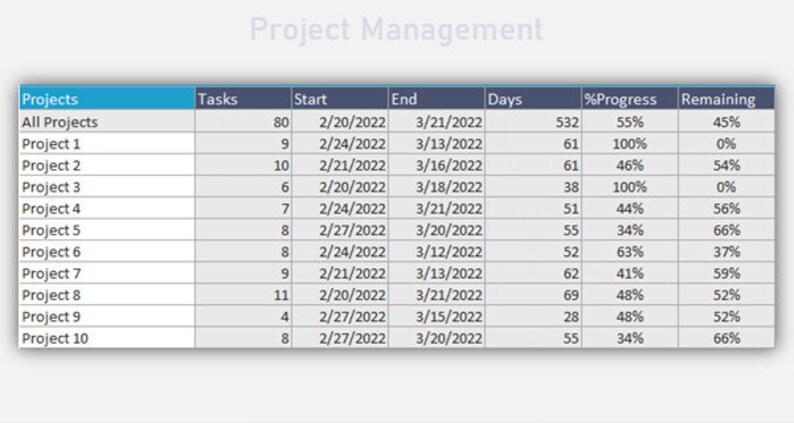 Simple Project Management Dashboard Excel Template - Etsy
