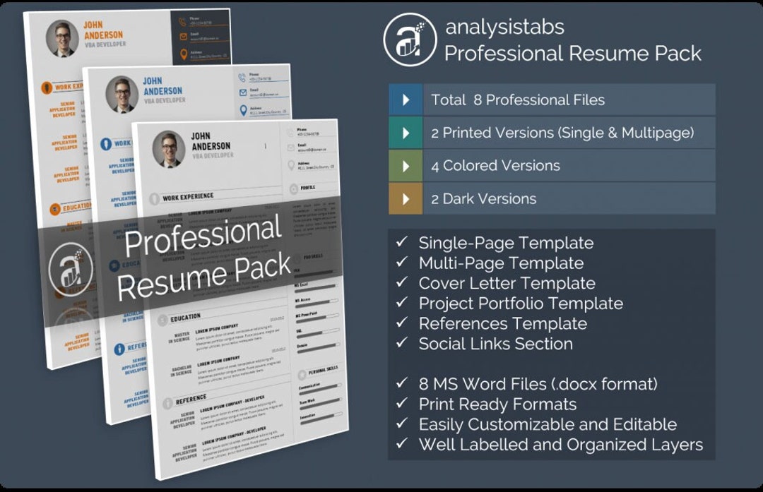 Professional Resume Templates Pack - Etsy