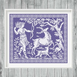 Goddess Diana Cross Stitch Sampler, Artemis Cross Stitch Sampler, Greek Roman Pagan Monochrome Cross Stitch  PDF Pattern