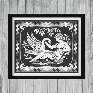 Zeus and Leda Cross Stitch Sampler, Greek Mythology Cross Stitch Sampler, Monochrome Cross Stitch Sampler PDF Pattern