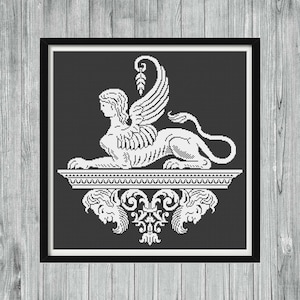 Rococo Sphinx Cross Stitch Sampler, Greek Mythology Cross Stitch Sampler, Antique Monochrome Cross Stitch Sampler PDF Pattern