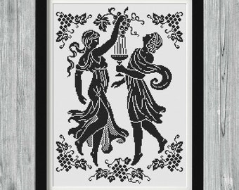 The Wine Makers Greek Style Cross Stitch, Antique Monochrome Cross Stitch PDF Pattern