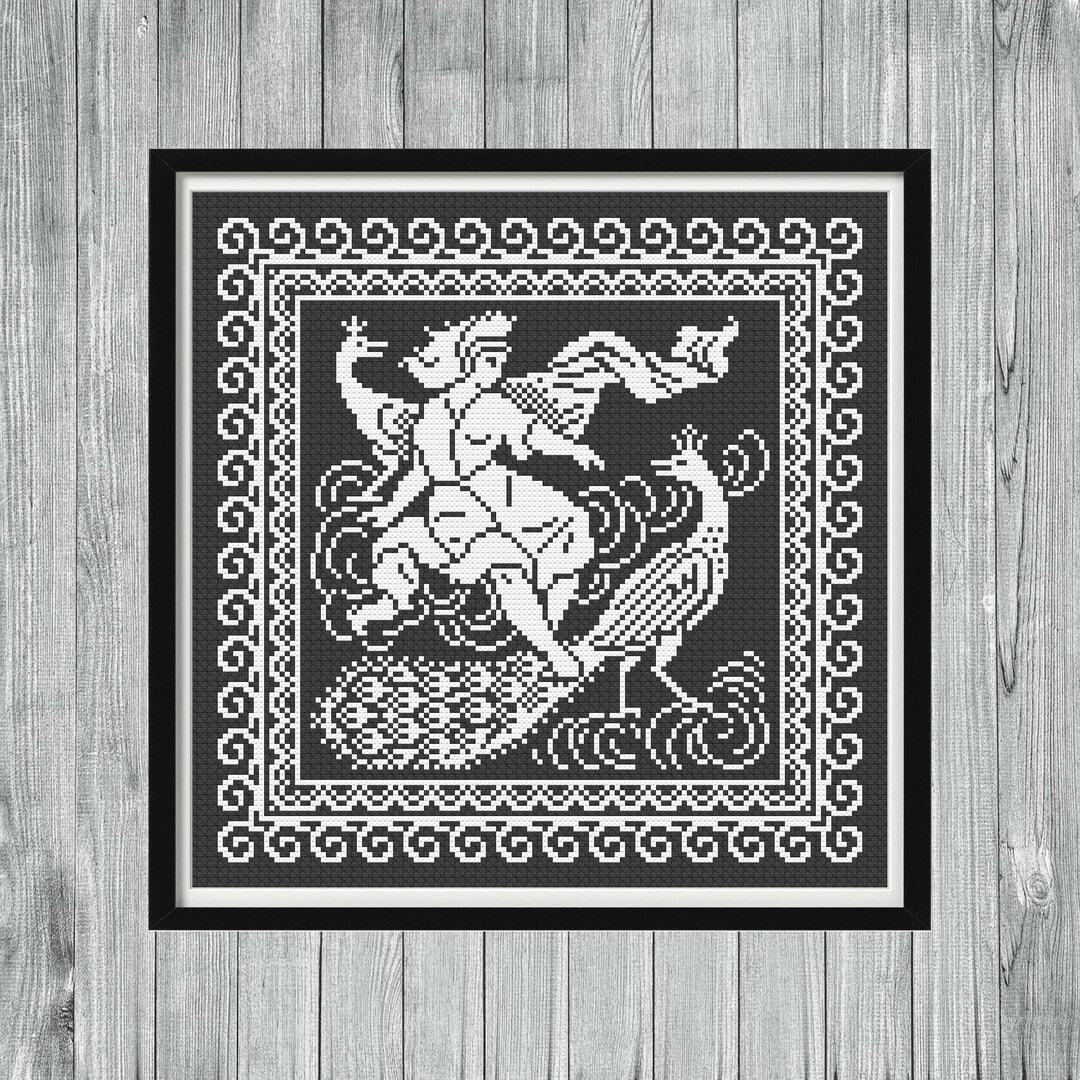 Goddess Hera and Peacocks Cross Stitch Sampler, Greek Mythology Cross