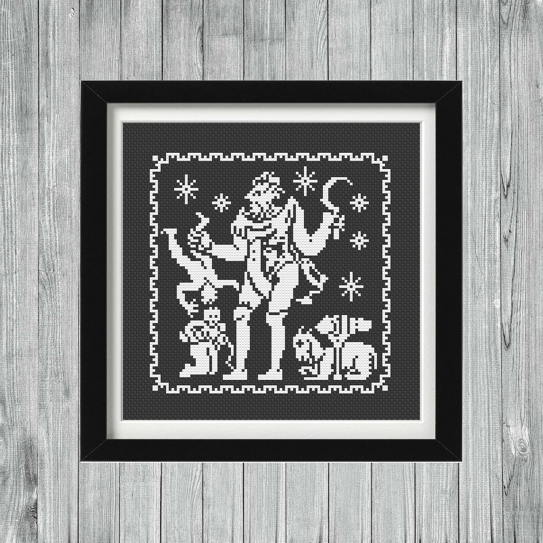 Saturn Cronus Roman Greek Mythology Cross Stitch Sampler, Antique