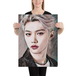 Felix Poster | Felix Wand Kunst | Inspiriert von Felix Von Stary Kids | Geschenk für AUFENTHALTE | Lee Felix Stil Porträt