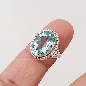 Aquamarine Ring-Aquamarine-Jewelry-March Birthstone-925 Sterling Silver-Filigree Ring-Solitaire Ring-Art deco Rings-Engagement Ring-Jewelry