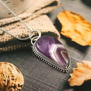 Natural Amethyst Necklace Large Purple Necklace,925 Sterling Silver Necklace,Handmade Necklace,(FREE CHAIN) Unique Necklace,Women's Necklace