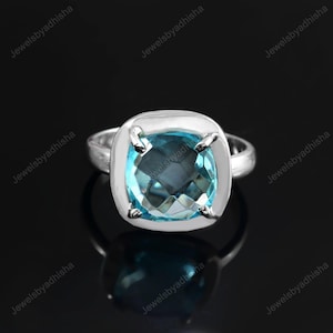 Aquamarine Ring- Handmade Ring-March Birthstone Ring-925 Sterling Silver Ring-Filigree Ring-Ocean Blue Ring-Cushion Cut Ring-Engagement gift