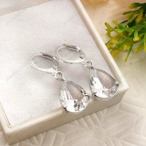 flawless brazilian White Topaz teardrop dangle earrings, 925 Sterling Silver Dangles, Vintage gemstone earrings, bridal Dangle,gift for her
