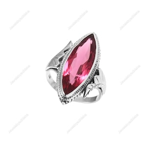 Rosa Turmalin Ring, 925Sterling Silber Ring, Art-Deco-Ring Edelstein-Ring, handgemachter Ring, Verlobungsring, Blatt-Design-Ring, Mädchen Ring rosa