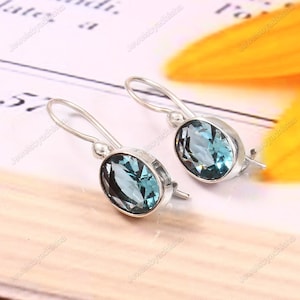 Aquamarin Ohrringe, handgemachte Vintage Art-Deco-Ohrringe, Geschenk für sie, März Geburtsstein, 925 Sterling Silber, natürlicher Aquamarin Schmuck, Geschenk