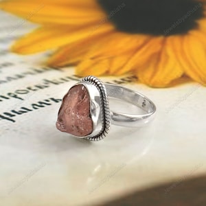 Bague morganite brute naturelle en argent sterling 925, bague morganite, pierre rose rose, bague de fiançailles, cadeau pour elle, bague faite main, bague d&#39;anniversaire