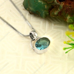 Aquamarine Halskette-Handgemachte Medaillon-März Geburtsstein -925 Sterling Silber Halskette-Frauen Halskette-handgemachter Schmuck-FREE CHAIN-Gifts