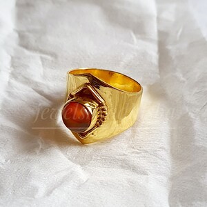 Natural Carnelian Ring- 925 Sterling Silver Ring-Orange Red  Ring-Art deco Ring-Handmade Ring-Engagement Ring 18K gold filled Women&#39;s Ring
