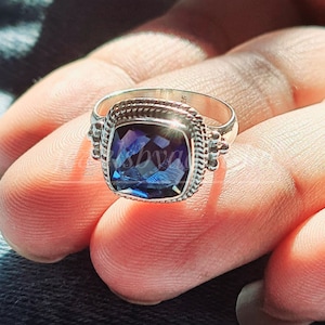 Natural Iolite Ring-925 Sterling Silver Ring-Iolite Gemstone Ring-Engagement Ring- Art deco ring-Iolite Ring-Handmade Ring-Blue Vintage Ring