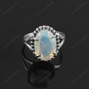 Water Opal Ring*925Sterling Silver Ring*Handmade Ring*White blue Gemstone Ring*Oval Ring*Opal Ring*Mother&#39;s gift Ring*Women&#39;s Ring*Gift*Ring