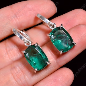 Emerald Earrings, Natural Colombian Emerald vintage art deco statement earrings 925 Sterling Silver, Dangling Earring, girls earring jewelry
