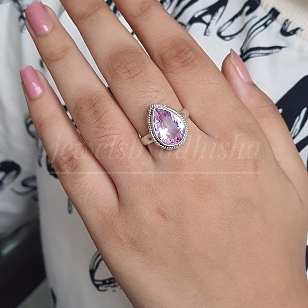 Pink  Kunzite Ring*92.5 Sterling Silver Ring*Kunzite Jewelry* Statement Ring*Handmade Women's Ring*Pear Shape Ring* Pink Kunzite Ring