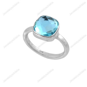 Blue Topaz Ring- Hammered Ring-December Birthstone Ring 925 Sterling Silver Ring-topaz ring-Cushion Cut Ring-Engagement Ring-gemstone ring