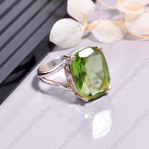 Prasiolite Ring, Art Deco Statement Ring, Prasiolite Jewelry, 925 Sterling Silver Ring, Engagement Ring, Women&#39;s Ring, vintage rings Jewelry
