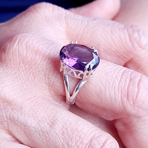 Handmade Oval Amethyst Sterling Silver Ring, February Birthstone