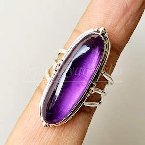 Large Long Amethyst Ring,925 Solid Sterling Silver Ring, Handmade Ring, Purple Ring, Gift for Her, Rings, Big Ring, Women's Ring, Jewelry