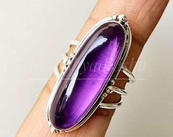 Large Long Amethyst Ring,925 Solid Sterling Silver Ring, Handmade Ring, Purple Ring, Gift for Her, Rings, Big Ring, Women's Ring, Jewelry