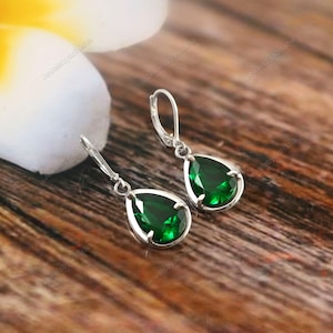 Tsavorite teardrop dangle earrings, Green gemstone drop earrings, January birthstone, gift for her,925 Sterling Silver, Gift For mom, Dangle