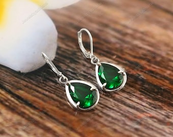 Tsavorite Earrings, Green Gemstone Teardrop Dangle, Sterling Silver