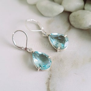 Aquamarine dangle Earrings ,gemstone  earrings, gift for her, gift for mom, March birthstone,925 Sterling Silver gift girls earrings jewelry