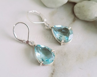 Aquamarine dangle Earrings ,gemstone  earrings, gift for her, gift for mom, March birthstone,925 Sterling Silver gift girls earrings jewelry