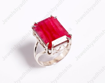 Natural Ruby Ring Handmade  925 Sterling Silver Ring, Emerald Cut Solitaire jewelry