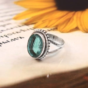 Aquamarijnring-natuurlijke aquamarijn-ringen-maart geboortesteen-925 sterlingzilver-filigraanring-solitaire ring-verlovingsring vintage ringen