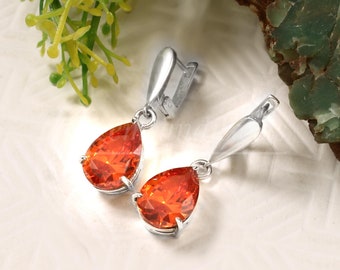 Orange Topaz Dangle Earrings, 925 Sterling Silver,  Brazilian Bi-Color Imperial Topaz