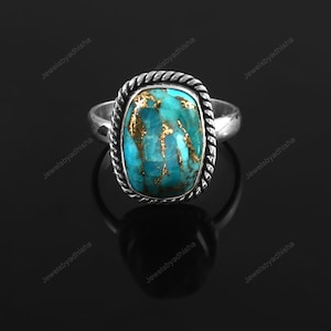 Turquoise Ring, Natural Gemstone Rings, Handmade Ring, Dainty Ring,925 Sterling Silver Ring ,Blue Ring, Copper Turquoise Jewelry, boho rings