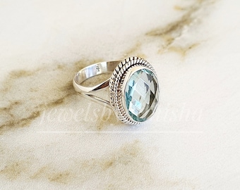 Aquamarine Ring- Handmade Ring-March Birthstone Ring-925Sterling Silver Ring-Filigree Ring-Ocean Blue Ring-Gift for her Engagement Ring-Gift